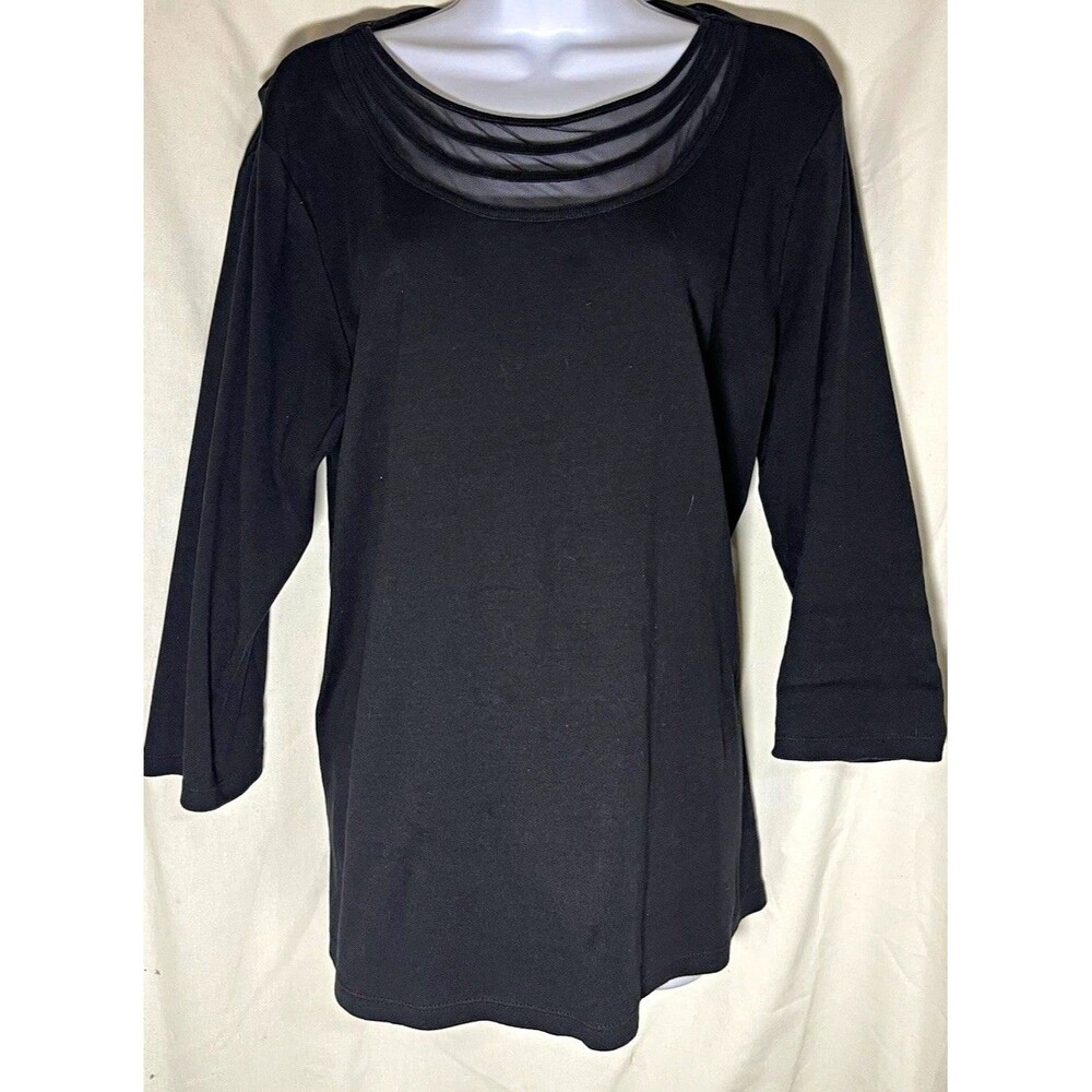 Rafaella Studio Women’s Black Solid Knit Scoop Neck 3/4 Sleeve Pullover Top XL